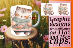 Blossom Charm Cat Watercolor Mug Wrap - Vibrant Spring Product Image 1
