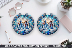 Snowman Car Coaster Sublimation|Christmas Coaster PNG Design Product Image 1