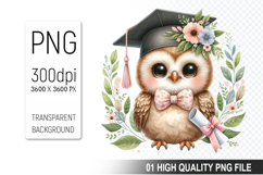 Owl Clipart PNG, Watercolor Graduation Animals Clipart Product Image 1