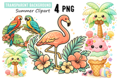 Adorable Summer Clipart -Flamingo, Birds &amp; Ice Cream Product Image 1