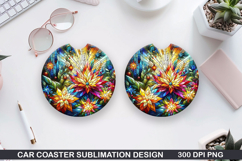 Flowers Car Coaster Sublimation|Christmas Coaster PNG Design Product Image 1