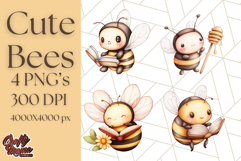 Adorable Bee Clipart PNG, Kawaii Bumblebee Illustrations Product Image 1