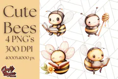 Adorable Bee Clipart PNG, Kawaii Bumblebee Illustrations Product Image 1