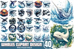 Whales Clipart designs Bundle PNG Product Image 1