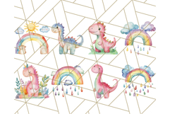 Watercolor Dinosaur and Rainbow PNG Clipart, Baby Nursery Product Image 7