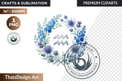 Aquarius Floral Zodiac Wreaths Clipart Astrology Flower PNG Product Image 1