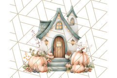 Watercolor Halloween Cottage Clipart, Ghosts &amp; Pumpkins Png Product Image 3