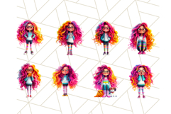 Colorful Teen Girl Clipart PNG Bundle, Fun Rainbow Hair Png Product Image 5