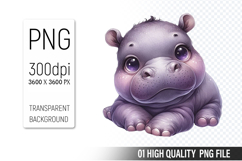 Cute Hippo Clipart PNG, Printable Animals, Wildlife Design Product Image 1