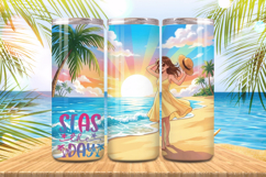 Seas the day sunrise beach girl Tumbler Wrap PNG Sublimation Product Image 1