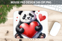 Watercolor Pandas Mouse Pad Sublimation - Valentines PNG Product Image 1