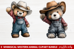 2 Whimsical Western Animal Clipart | Cute Cowboy Animals PNG Product Image 1