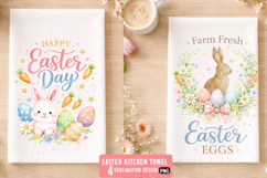 Easter KitchenTowel Design PNG,Cute Bunny Spring Sublimation Product Image 1