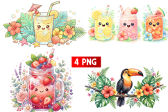 Cute Summer PNG | Tropical Drinks, Berry Juice &amp; Toucan Product Image 1