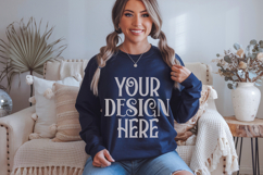 Gildan 18000 Navy Crewneck Sweatshirt Mockups,G180 Product Image 1