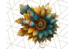 Sunflower and Butterfly PNG Clipart, Bright Jewel Tones Png Product Image 3