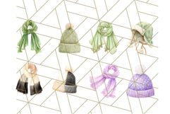 Watercolor Winter Hats and Scarves Clipart PNG Product Image 7
