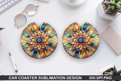 Flower Car coaster sublimation, Summer Coaster PNG Design Product Image 1