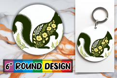 Unique Round Keychain Sublimation PNG, Flower Animals Product Image 1