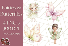 Pastel Fairies and Butterflies PNG, Spring Fantasy Clipart Product Image 1