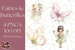 Pastel Fairies and Butterflies PNG, Spring Fantasy Clipart Product Image 1