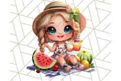 Chibi Summer Girls Clipart PNG, Bright Kawaii Summer Art Product Image 3