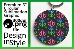 Charming Keychain Round Design PNG , Flower Pattern Product Image 1