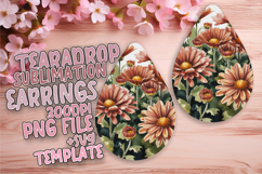 Playful Teardrop Earrings Sublimation Template , Flowers Product Image 1