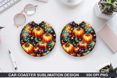 Pumpkin Car Coaster Sublimation| Halloween Coaster PNG Product Image 1