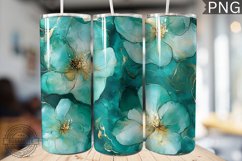 Teal Alcohol Ink Flower Tumbler Wrap -High Quality 300 Dpi Product Image 1