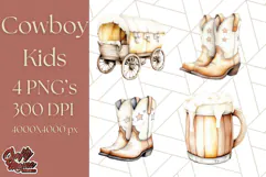 Cowboy Clipart PNG, Kid Western Country Graphic Product Image 1