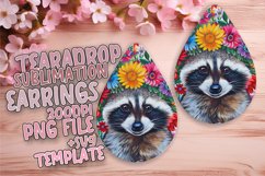 Colorful Raccoon Floral Teardrop Earrings Sublimation Product Image 1