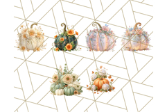 Pumpkin Clipart with Fall Flowers PNG Autumn Illustration Product Image 3