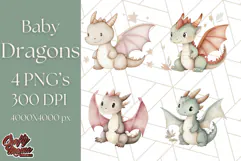 Watercolor Baby Dragon Clipart, Cute Nursery Fantasy PNG Product Image 1