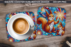 Vibrant Fox Coaster Sublimation, 4th Of July Coaster PNG Product Image 1