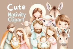 Watercolor Nativity Clipart Holy Family, Animals Baby Jesus Product Image 1