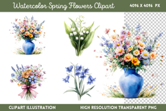 Watercolor Spring Flowers Clipart PNG Product Image 1