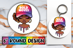 Whimsical Round Keychain Sublimation PNG, Black Woman Product Image 1