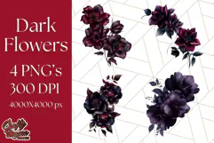 Gothic Floral PNG, Dark Aesthetic Flowers Clipart Print Product Image 1