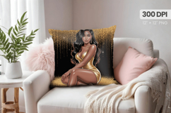 Afro Girl /Woman braided hair Pillow Design, Black Queen PNG Product Image 1