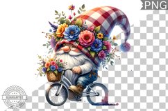Floral Crown Gnome Rides A Bike Sublimation Clipart Design Product Image 1