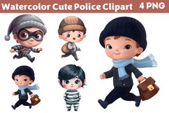 Watercolor Cute Police Clipart PNG Product Image 1