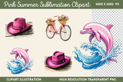 Pink Summer Sublimation Clipart Bundle PNG Product Image 16