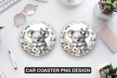 Floral Koalas Car Coaster Sublimation| Animal Coaster PNG Product Image 1