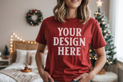 Bella Canvas 3001 Red Christmas Shirt Mockup, Trandy mockup Product Image 1