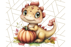 Fall Dinosaur PNG Clipart with Autumn Elements, Cute Dino Product Image 3