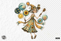 Whimsical Summer Witch Clipart Product Image 1