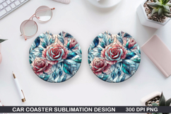Roses Car Coaster Sublimation| Christmas Coaster PNG Design Product Image 1