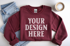 Cardinal Red Gildan 18000 Folded Flat Lay Mockups Product Image 1