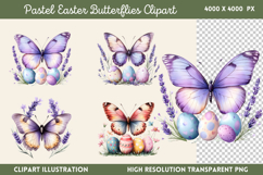 Pastel Easter Butterflies Clipart PNG Product Image 1